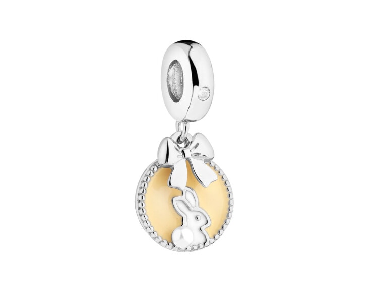Rhodium Plated Silver Pendant with Synthetic Pearl