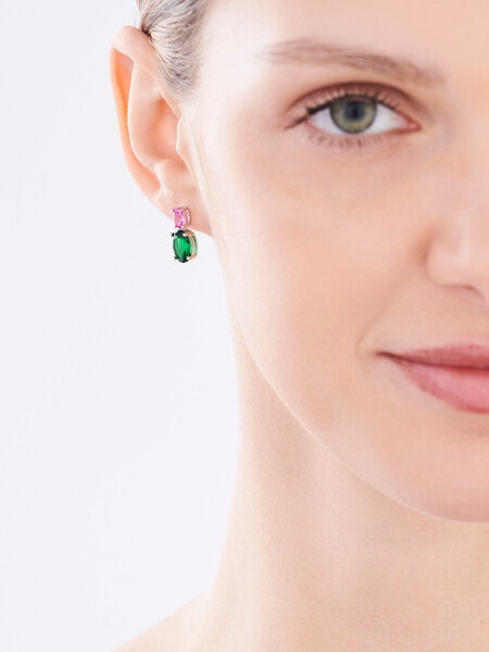 Rhodium Plated Silver Dangling Earring with Synthetic Corundum