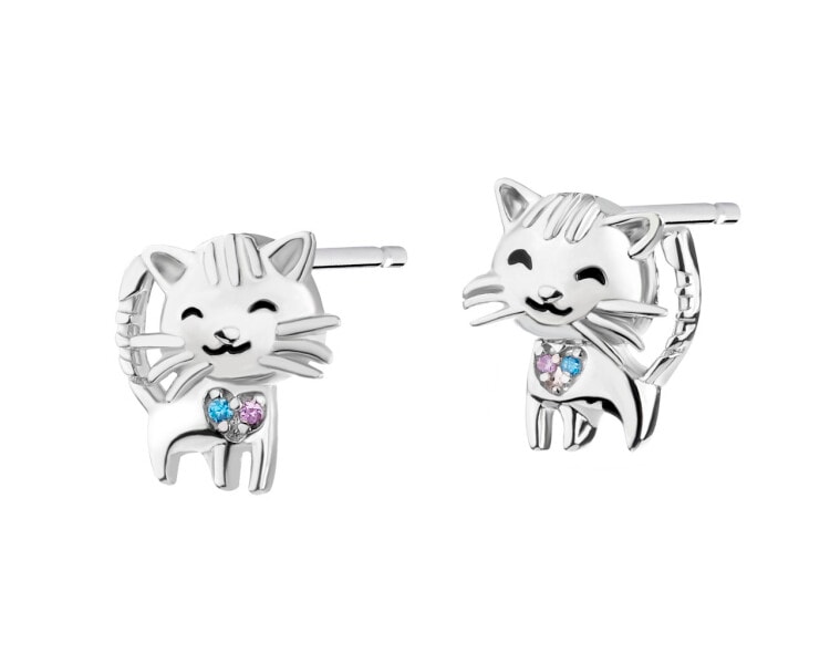 Kolczyki srebrne z cyrkoniami i emalią - koty