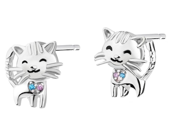 Stříbrné náušnice se zirkony a smaltem - kočky