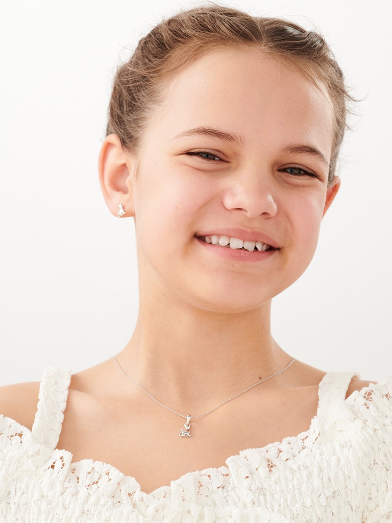 thumbnail image 2 of Women’s Rhodium Plated Sterling Silver & AAA Zirconia Princess Cut Pendant Necklace 2 of 6