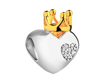 Zawieszka srebrna beads z cyrkoniami - serce, korona