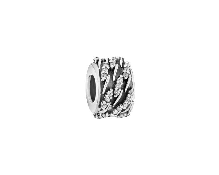 Rhodium-Plated And Oxidized Silver Stopper Bead with Cubic Zirconia