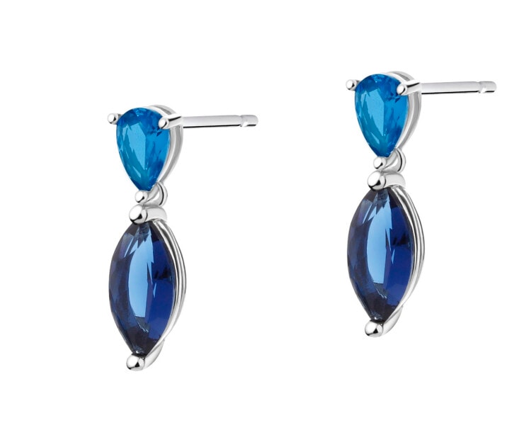Rhodium Plated Silver Dangling Earring with Synthetic Spinel