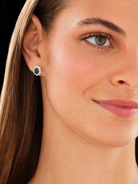 14 K Rhodium-Plated Yellow Gold Earrings with Diamonds - fineness 14 K