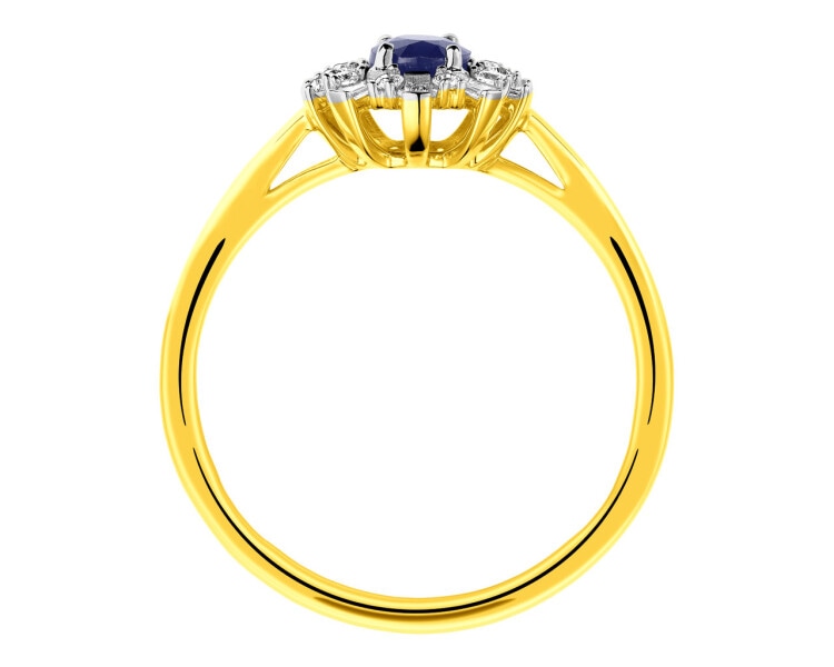 Zlatý prsten s diamanty a safírem - ryzost 585