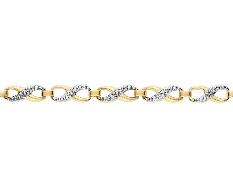 9 K Rhodium-Plated Yellow Gold Bracelet with Diamonds - 0,03 ct - fineness 9 K