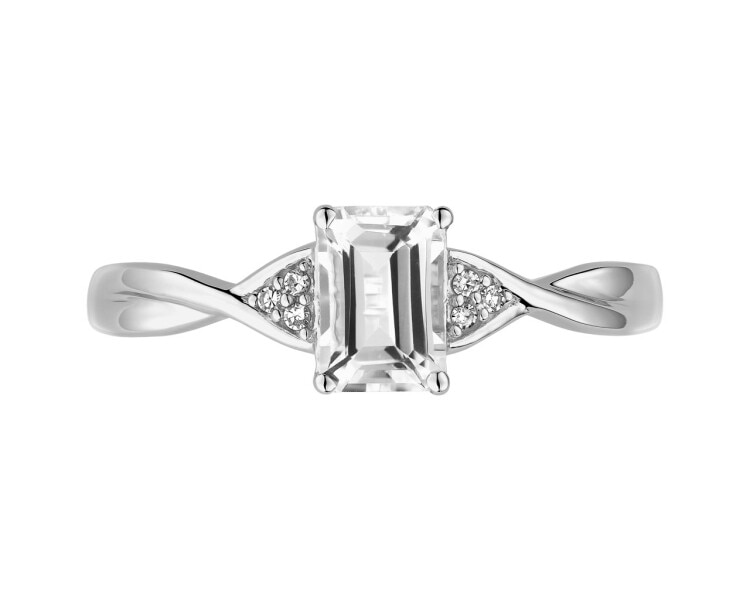 9 K Rhodium-Plated White Gold Ring with Diamonds - fineness 9 K