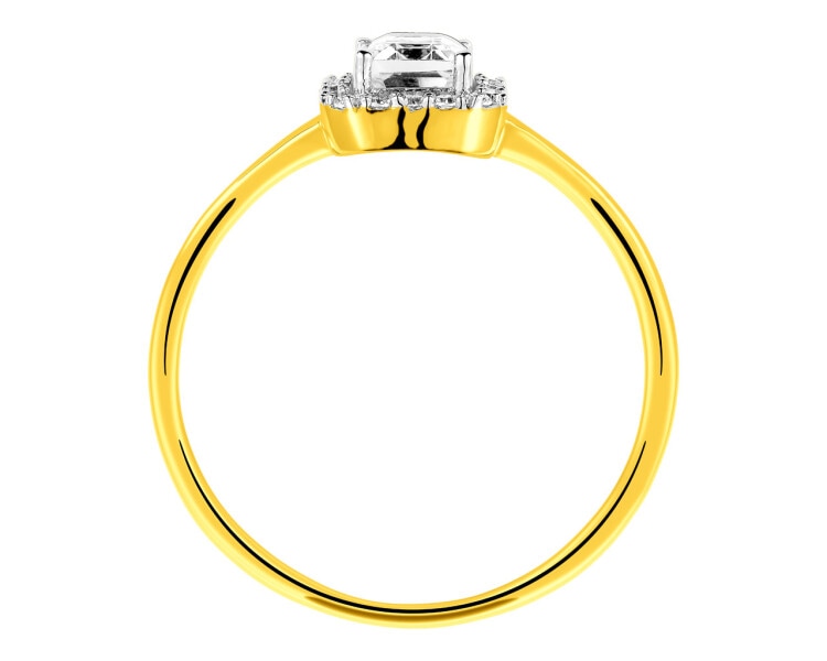 Zlatý prsten s diamanty a bílým topazem - ryzost 585