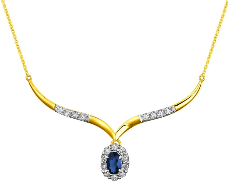 Zlatý náhrdelník s brilianty a safírem - ryzost 585