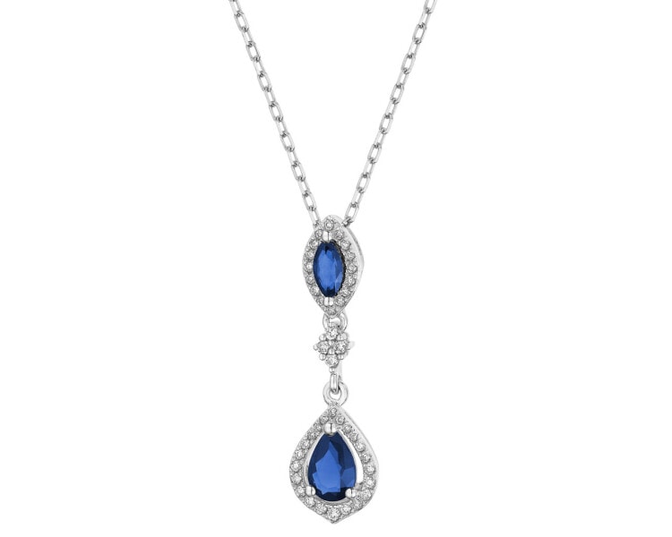14 K Rhodium-Plated White Gold Necklace with Diamonds - fineness 14 K