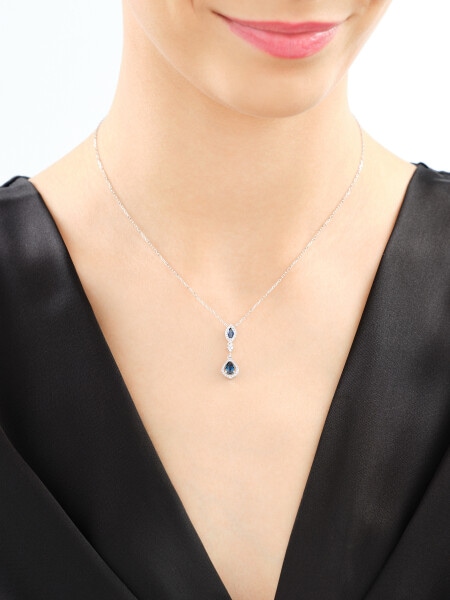 14 K Rhodium-Plated White Gold Necklace with Diamonds - fineness 14 K