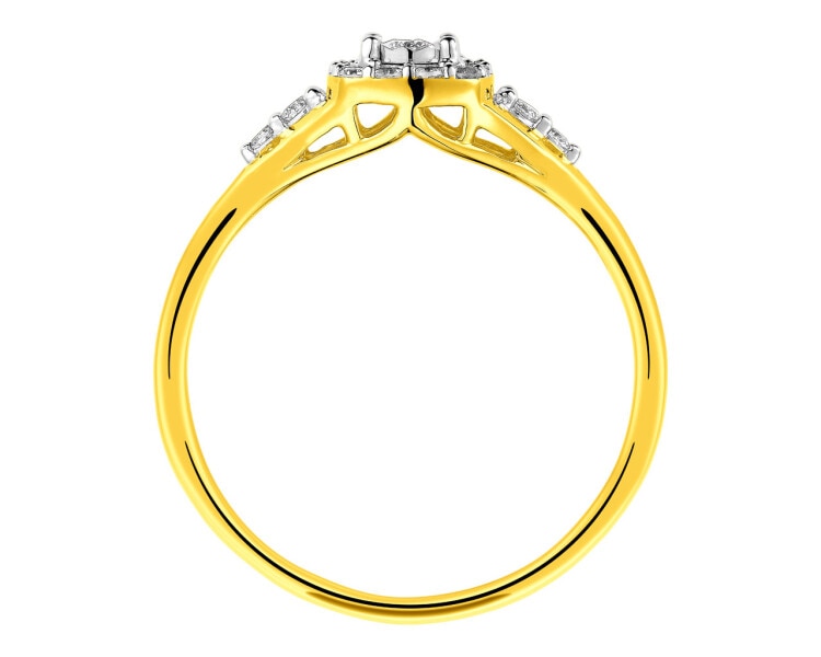 14 K Rhodium-Plated Yellow Gold Ring with Diamonds 0,15 ct - fineness 14 K