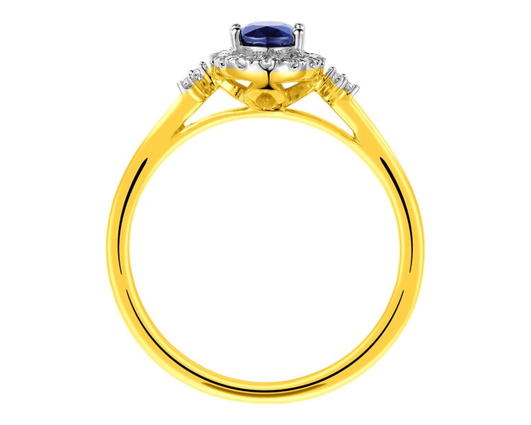 Zlatý prsten s brilianty a safírem - ryzost 585