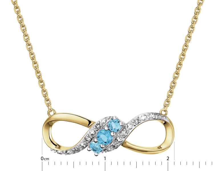 9 K Rhodium-Plated Yellow Gold Necklace with Diamonds - fineness 9 K