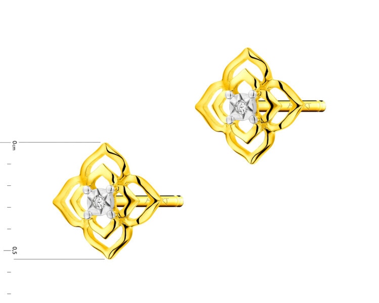 14 K Rhodium-Plated Yellow Gold Earrings with Diamonds 0,006 ct - fineness 14 K