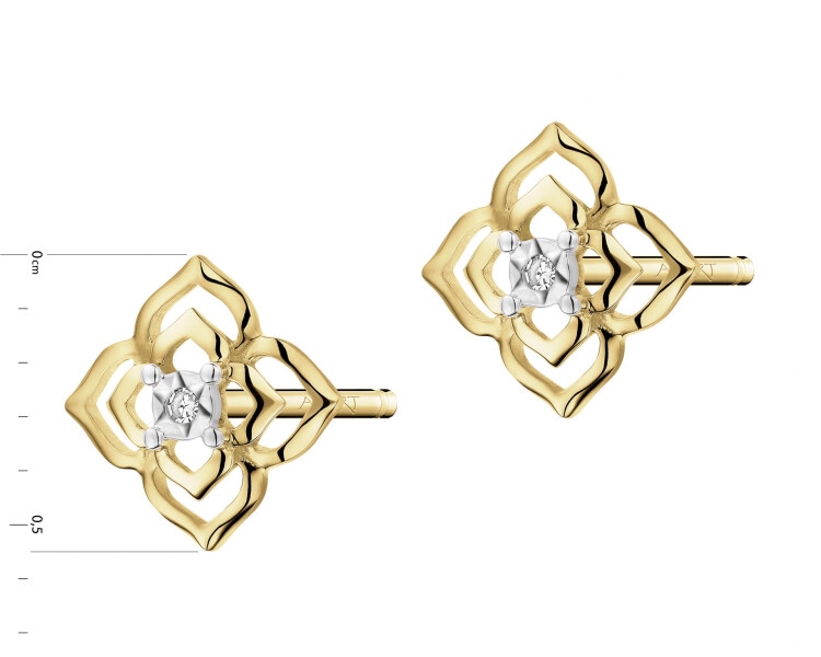 14 K Rhodium-Plated Yellow Gold Earrings with Diamonds - 0,006 ct - fineness 14 K