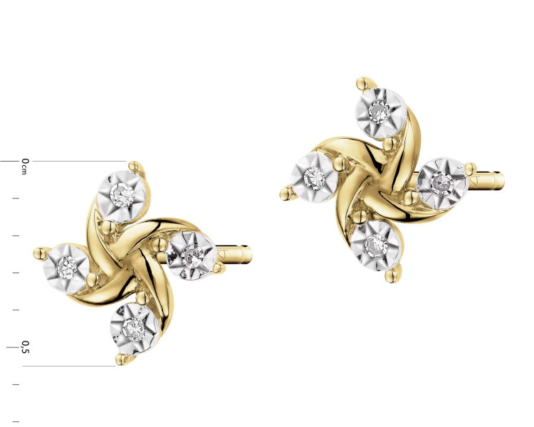 9 K Rhodium-Plated Yellow Gold Earrings with Diamonds - 0,02 ct - fineness 9 K