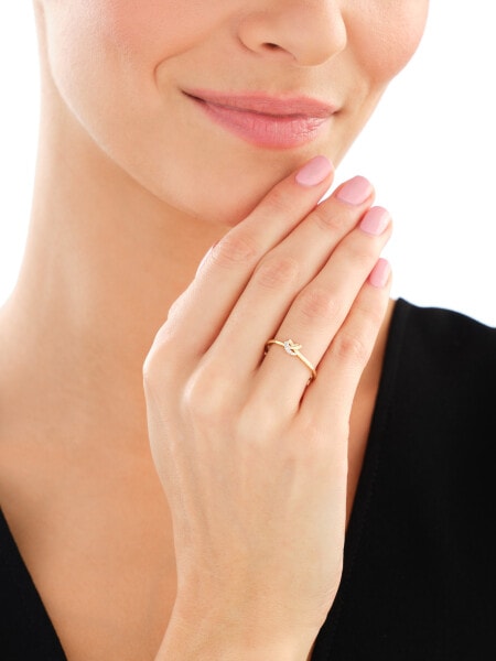 9 K Rhodium-Plated Yellow Gold Ring with Diamond - 0,004 ct - fineness 9 K