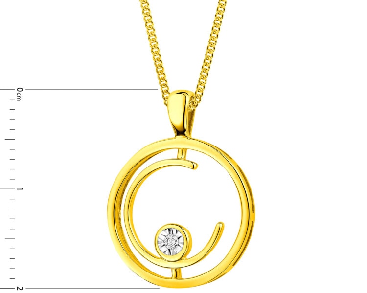 9 K Rhodium-Plated Yellow Gold Pendant with Diamond 0,01 ct - fineness 9 K