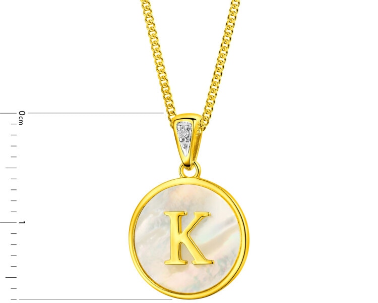 Zawieszka z żółtego złota z diamentem i masa perłową - litera K - próba 375