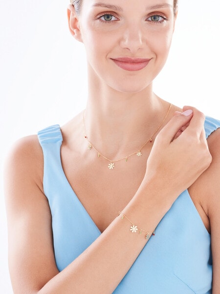 Pozlacený stříbrný náhrdelník s broušeným sklem - květy