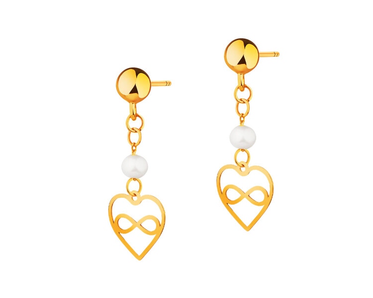 14 K Yellow Gold Dangling Earring with Pearl