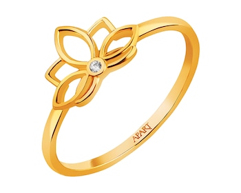 Złoty pierścionek z cyrkonią - kwiat lotosu