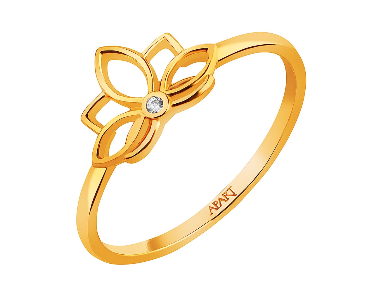 Złoty pierścionek z cyrkonią - kwiat lotosu