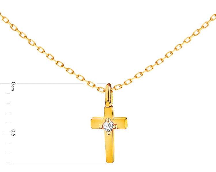Złoty naszyjnik z cyrkonią, ankier - krzyż