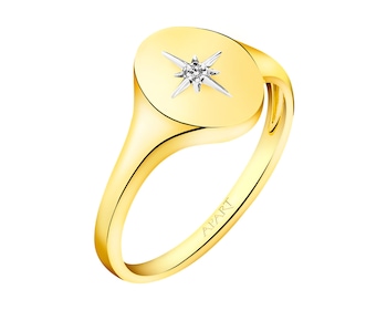 Pierścionek z żółtego złota z diamentem - sygnet 0,004 ct - próba 375