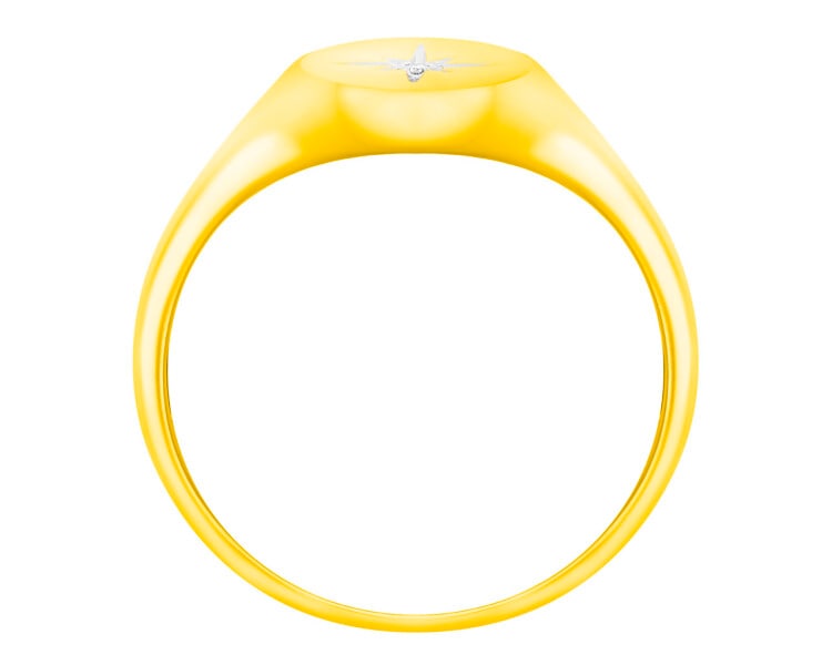 Yellow gold ring with a diamond - signet 0,004 ct - fineness 9 K