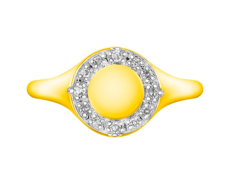 14 K Rhodium-Plated Yellow Gold Signet Ring with Diamonds 0,06 ct - fineness 14 K