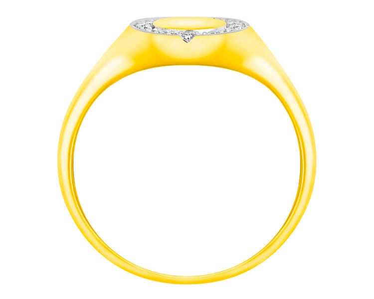 14 K Rhodium-Plated Yellow Gold Signet Ring with Diamonds 0,06 ct - fineness 14 K