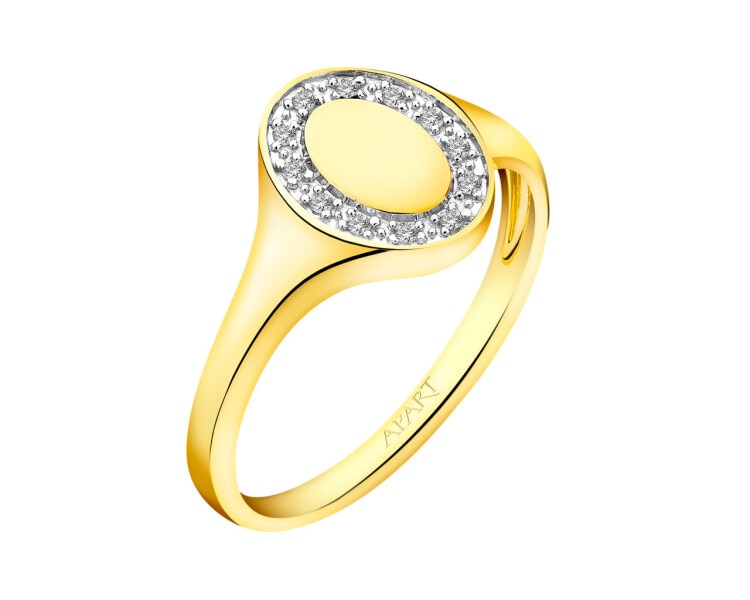 Pierścionek z żółtego złota z diamentami  - sygnet 0,04 ct - próba 585
