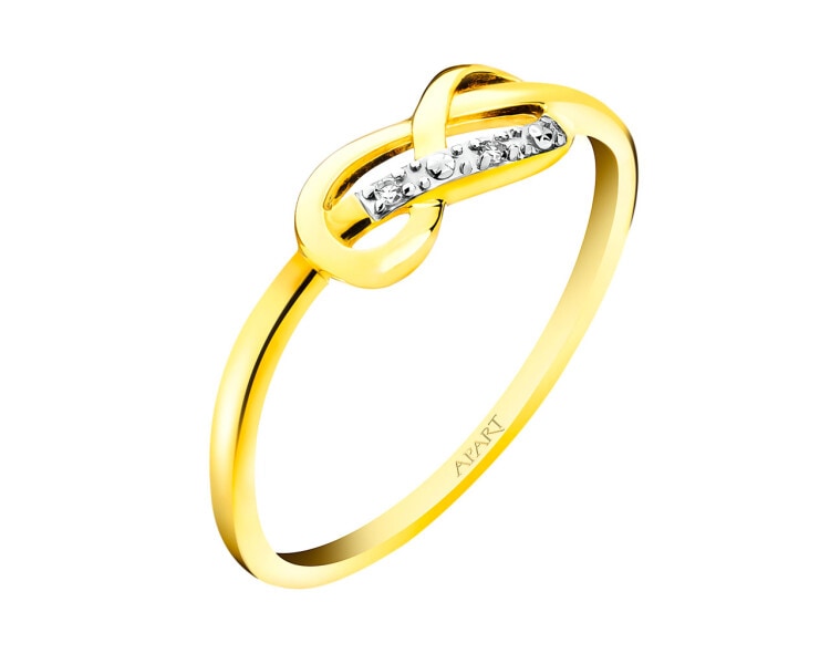 Pierścionek z żółtego złota z diamentami - nieskończoność 0,008 ct - próba 375