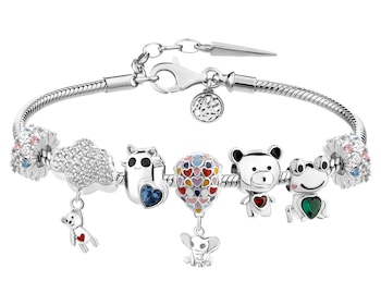 Stříbrný náramek Beads - sada - srdce, kočka, medvídek, slon, žába