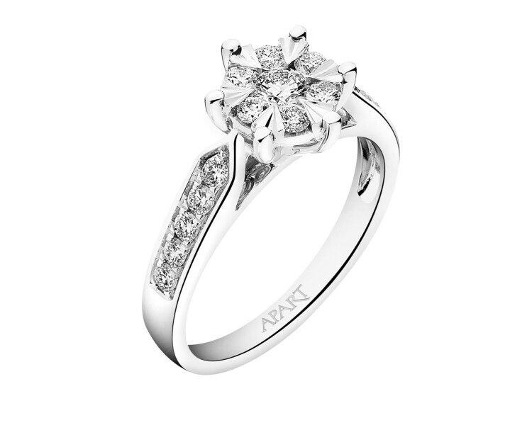 14 K Rhodium-Plated White Gold Ring with Diamonds 0,57 ct - fineness 14 K