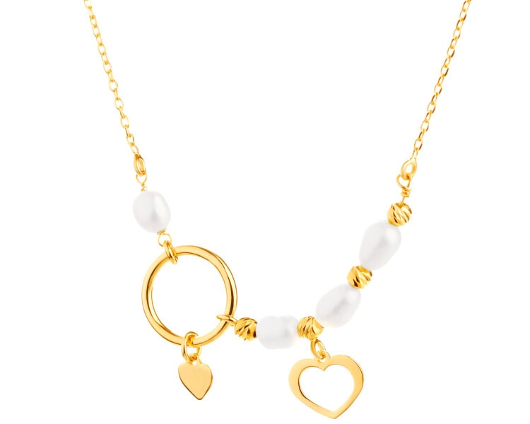 Pozlacený stříbrný náhrdelník s perlami - srdce