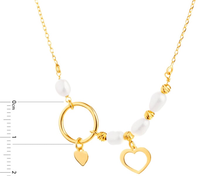 Pozlacený stříbrný náhrdelník s perlami - srdce