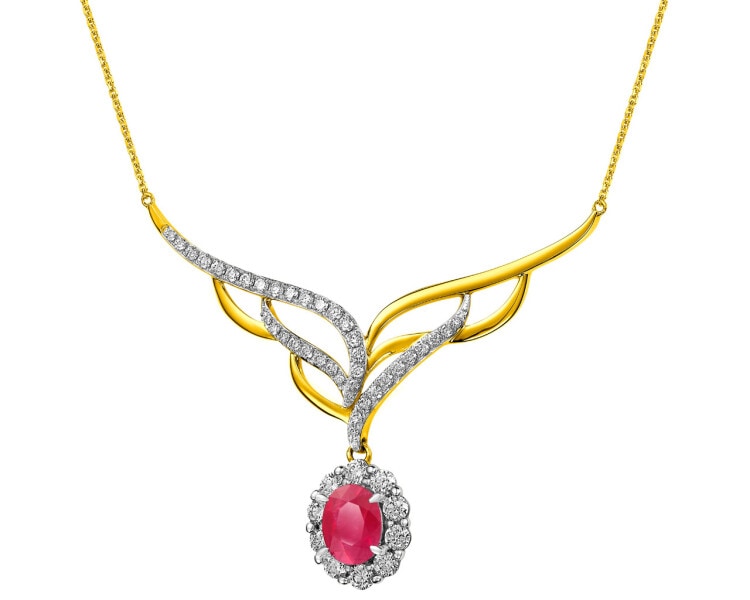 Zlatý náhrdelník s diamanty a rubínem - ryzost 585