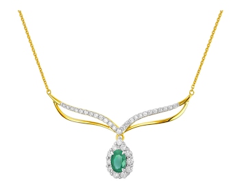 Zlatý náhrdelník s diamanty a smaragdem - ryzost 585