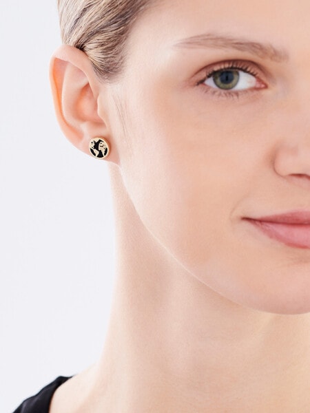 8 K Yellow Gold Earrings with Synthetic Onyx
