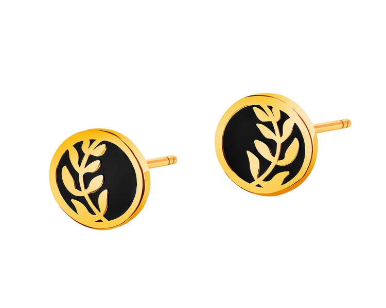 8 K Yellow Gold Earrings with Synthetic Onyx