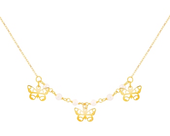 Złoty naszyjnik z perłami, ankier - motyle