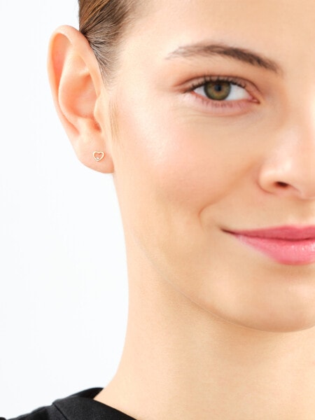 Kolczyki z różowego złota z diamentami - serca - 0,008 ct - próba 375