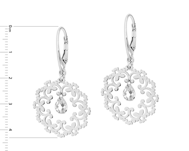 Rhodium Plated Silver Dangling Earring with Glass