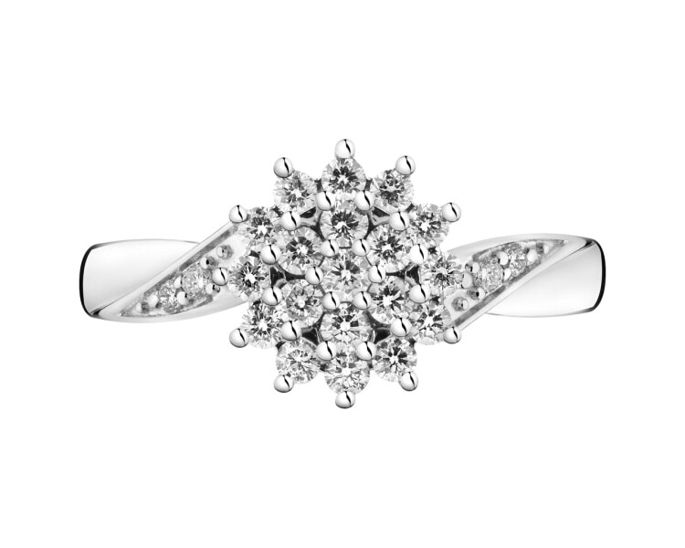 14 K Rhodium-Plated White Gold Ring with Diamonds 0,50 ct - fineness 14 K