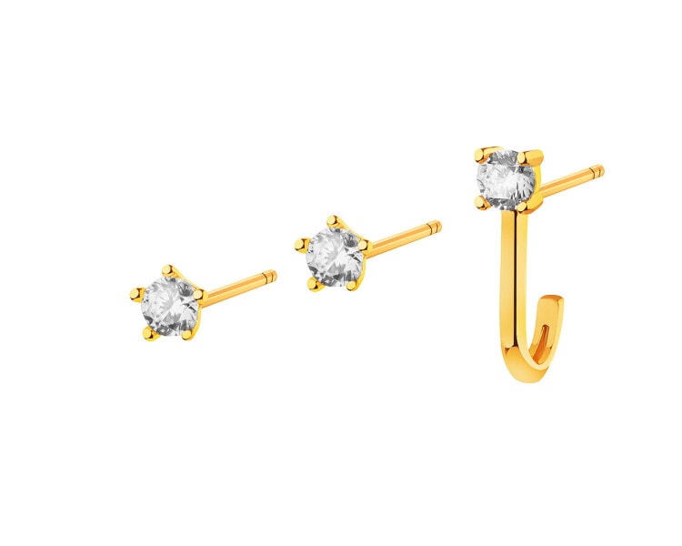 8 K Yellow Gold Earring Set with Cubic Zirconia