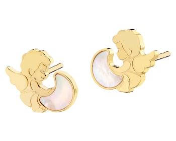 8 K Yellow Gold Earrings with Mother Of Pearl
